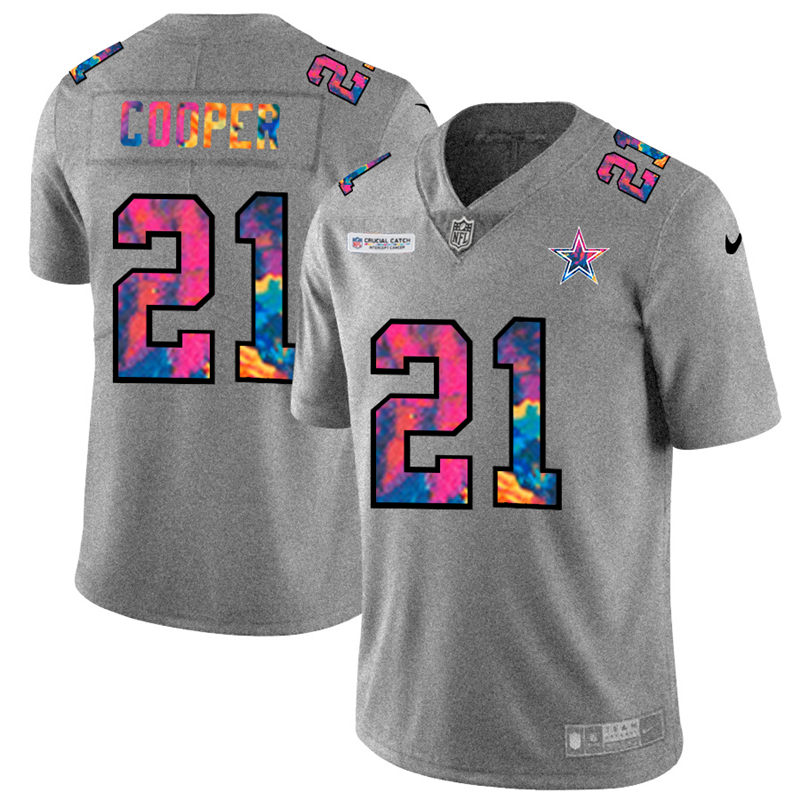 NFL Dallas Cowboys #21 Ezekiel Elliott Men Nike MultiColor 2020  Crucial Catch  Jersey Grey->dallas cowboys->NFL Jersey